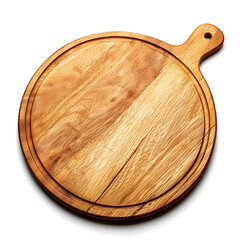 Top view multifunctional circular wooden texture cutting board for cutting bread, pizza, isolated on white background