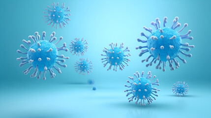 Naklejka premium A 3D digital illustration of spherical viruses with surface spikes on a teal background, providing ample copy space for text.