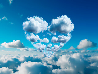 Naklejka na ściany i meble Heart shaped clouds in the blue sky. 
