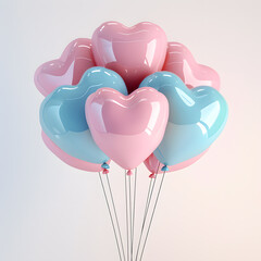 Shiny Blue and pink Helium air balloon in heart shape isolated on white background