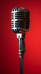 Vintage Microphone on Red Background