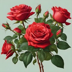 Naklejka premium Happy Valentine's Day set red rose, beautiful flower on an isolated white background, watercolor vector illustration, botanical painting