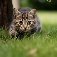 Naklejka na ściany i meble Kitten Stalking in Grass 