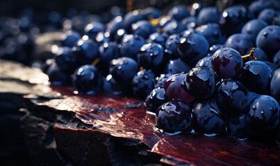 A bunch of grapes close-up on a stone background. - Powered by Adobe