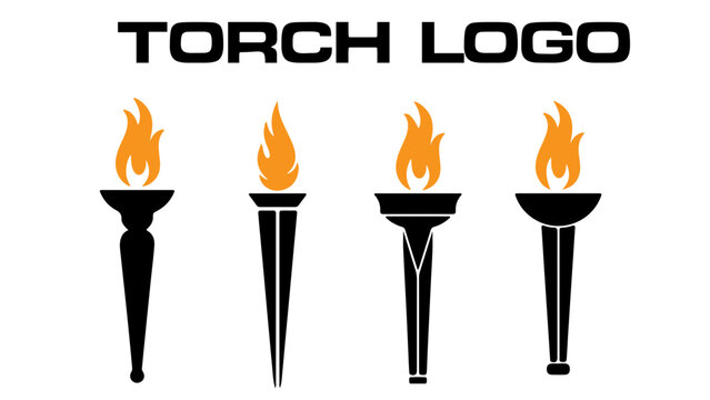 set of torch logo flame icon fire 