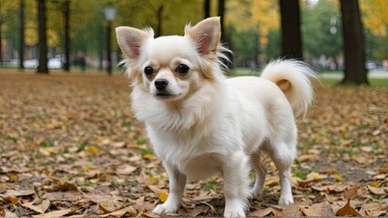 Obraz premium Cream long coat chihuahua dog in the park