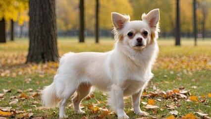 Cream long coat chihuahua dog in the park