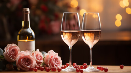 Valentines wine and rose,heart background