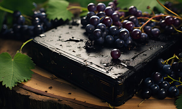 Dark grapes close-up on the table.