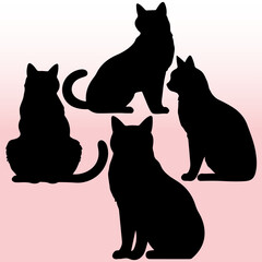 Vector set of cat silhouette. Leo cat hand drawing animals set and vector illustration