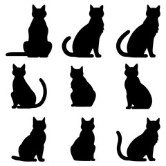 Vector set of cat silhouette. Leo cat hand drawing animals set and vector illustration