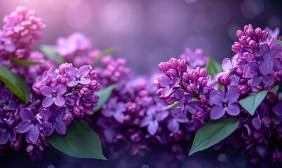 Lilac background with blooming lilac branches.