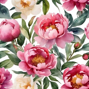 Happy Valentine's Day Peonies on white isolated background. Watercolor Flowers. Watercolour floral vector illustration set