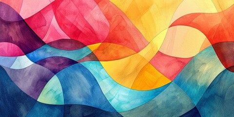 Fototapeta premium Abstract watercolor drawing, waves, national ornament, illustration. For fabric, scrapbooking, wrapping paper, greeting cards and invitation cards design template