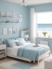 Badroom in blue tones. AI generated illustration