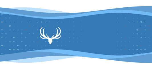 Obraz na płótnie Canvas Blue wavy banner with a white deer horns symbol on the left. On the background there are small white shapes, some are highlighted in red. There is an empty space for text on the right side