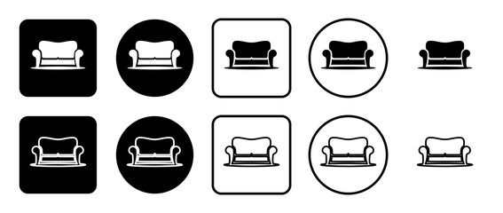 Icon set of sofa symbol. Filled, outline, black and white icons set, flat style.  Illustration on transparent background