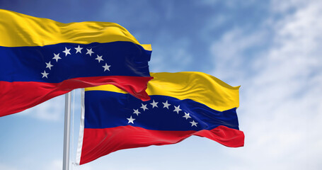 Venezuela national flags waving in the wind on a clear day