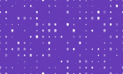 Seamless background pattern of evenly spaced white spirit ball symbols of different sizes and opacity. Vector illustration on deep purple background with stars