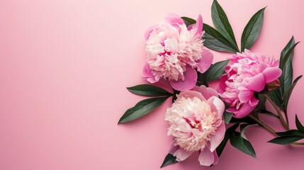 Naklejka na ściany i meble a bouquet of peonies on a pink background, presenting the perfect concept for Mother's Day, Valentine's Day, and birthday celebrations, with copy space is ideal for a greeting card.
