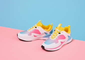 Fashionable sporty brightly colored sneakers for running or fitness. Sports and training.