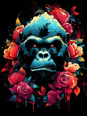 t-shirt design, ink gorilla, in the style of flowerpunk, realistic color palette created with Generative Ai