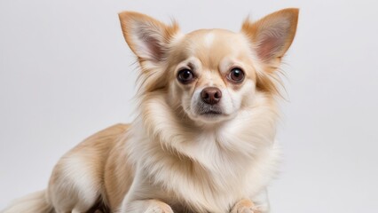 Obraz premium Cream long coat chihuahua dog on grey background