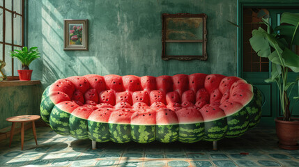 couch made of watermelon - obrazy, fototapety, plakaty