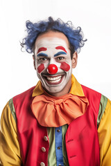 friendly looking clown isolated on white background