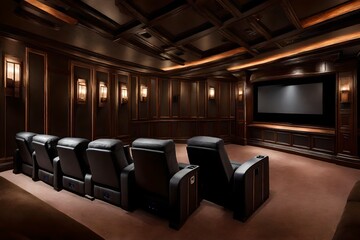 A home theater with plush reclining seats, a state-of-the-art sound system, and a giant screen for an immersive cinematic experience.