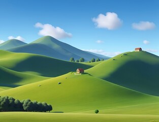 Green land landscape. AI generated illustration