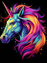 Fototapeta premium t-shirt design, a colorful unicorn head with rainbow mane created with Generative Ai