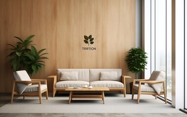 Office wooden lobby waiting room for company wall