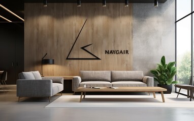 Office wooden lobby waiting room for company wall