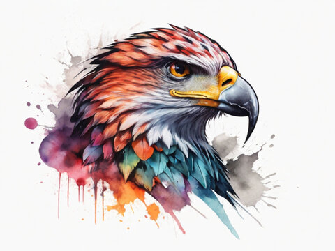  Eagle Watercolor Painting with Red and Blue Head ai image 