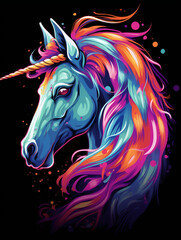 Obraz na płótnie Canvas t-shirt design, a colorful unicorn head with rainbow mane created with Generative Ai