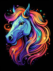 t-shirt design, a colorful unicorn head with rainbow mane created with Generative Ai
