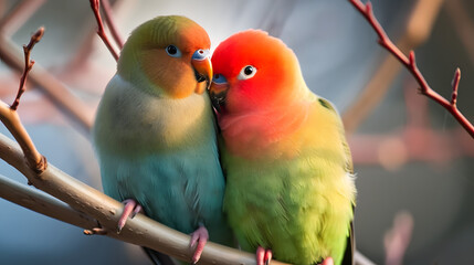 pair of birds, a pair of lovebirds sitting closely together, showcasing their affection and bond