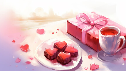 Obraz na płótnie Canvas Dark chocolate, milk chocolate white chocolate in heart shape lay on pink background. minimal style