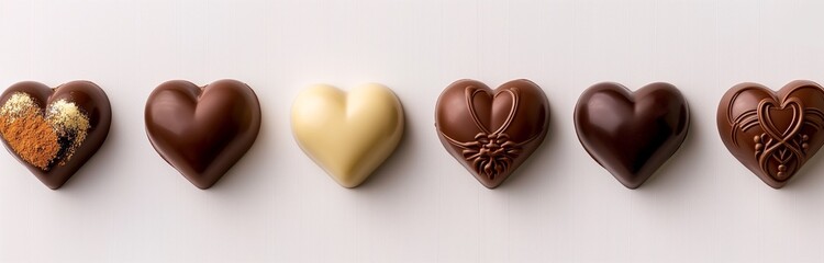row of chocolates on white background
