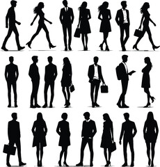 vector detailed silhouettes set of standing people male and female full body front view with body gestures isolated on a white background