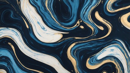 Black and blue color with golden lines liquid fluid marbled texture background