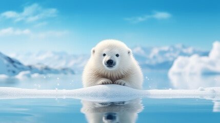 Cute polar bear paws up over wall, polar bear face cartoon