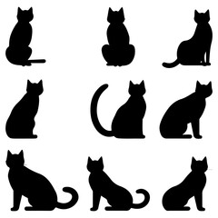 Vector set of cat silhouette. Beauty Luna Cat hand drawing animals set and vector illustration