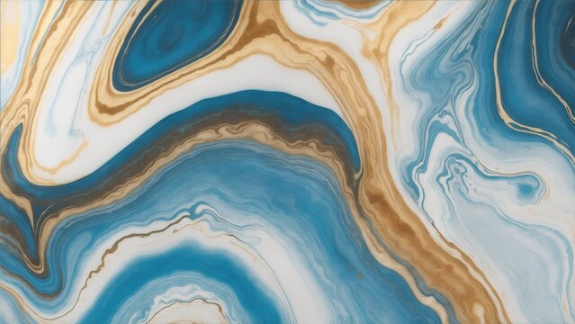 Brown and blue color with golden lines liquid fluid marbled texture background