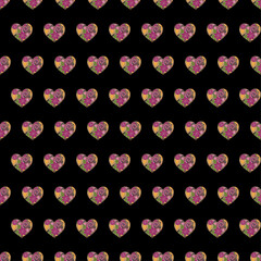 colorful floral hearts seamless pattern on a black background