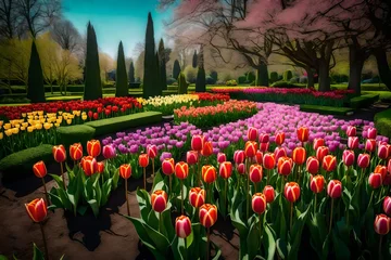 Fotobehang tulip field in spring Generated with AI. © dreak