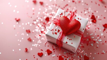 Valentines day gift box with on pink background