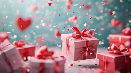 Valentines day gift box with on pink background