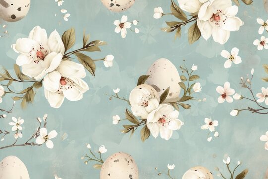 Easer pattern with flower and eggs in shabby chic